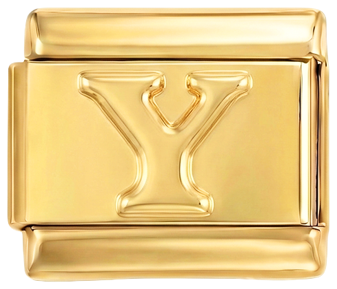 Bogstavet Y i guld, på guld