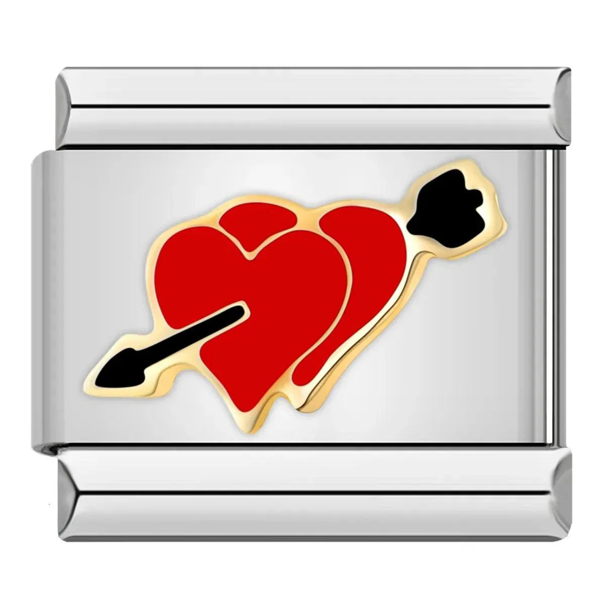 Double Red Heart Pierced by Black Arrow, on Silver - Charms Official