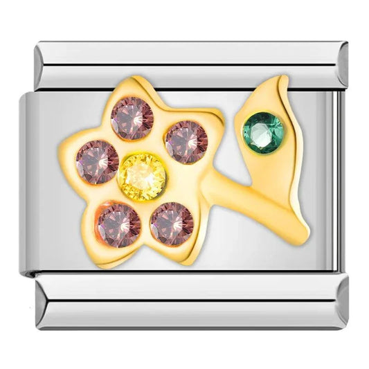 Flower, in Gold and Stones, Red, Yellow and Green - Charms Official