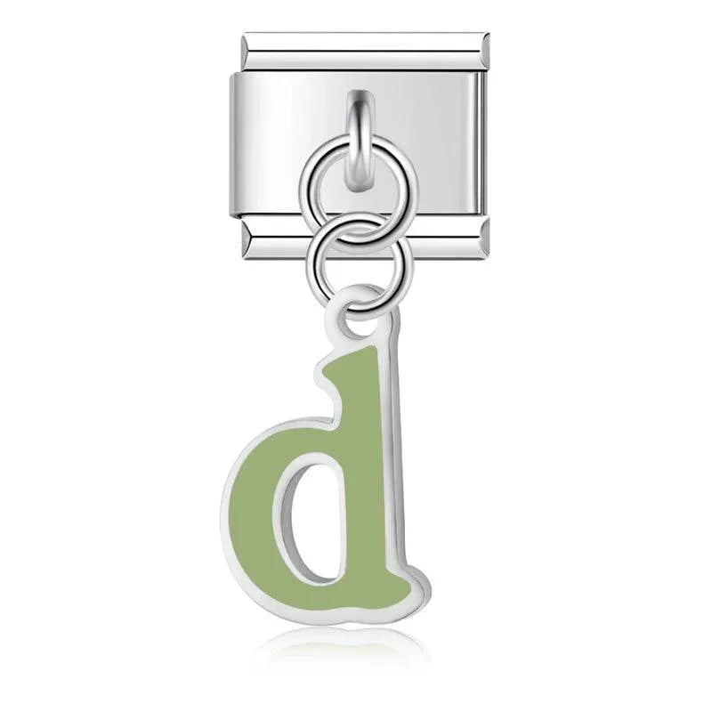 Letter D in Green, on Silver - Charms Official