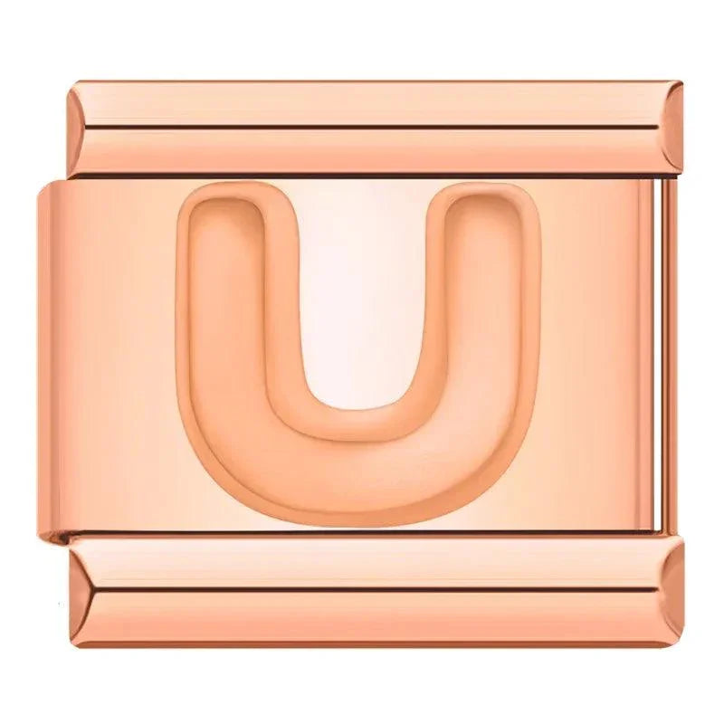 Letter U in Rose Gold, on Rose Gold - Charms Official