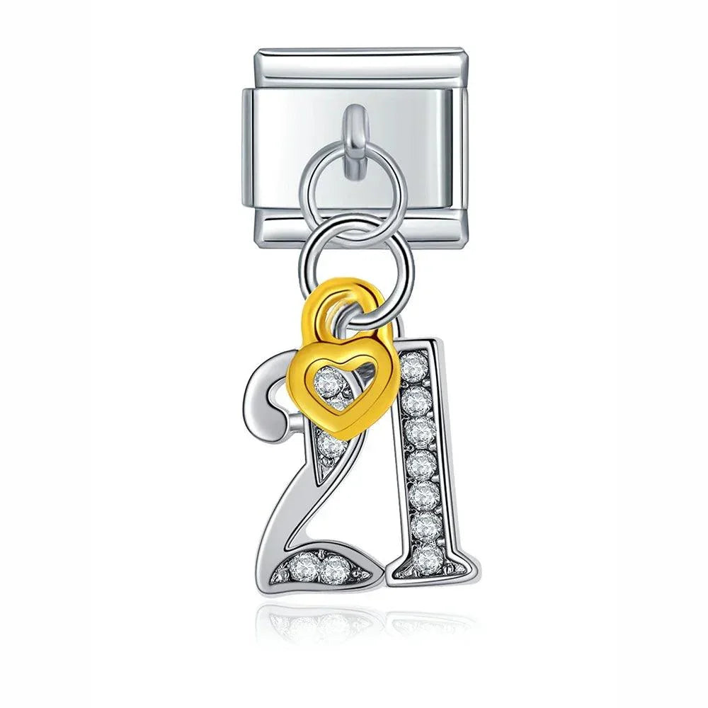 Number 21 with Stones, on Silver - Charms Official