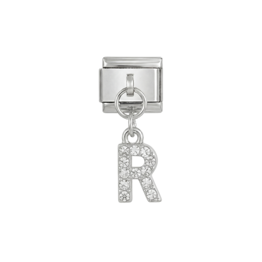 Letter R with stones, Hanging, on Silver