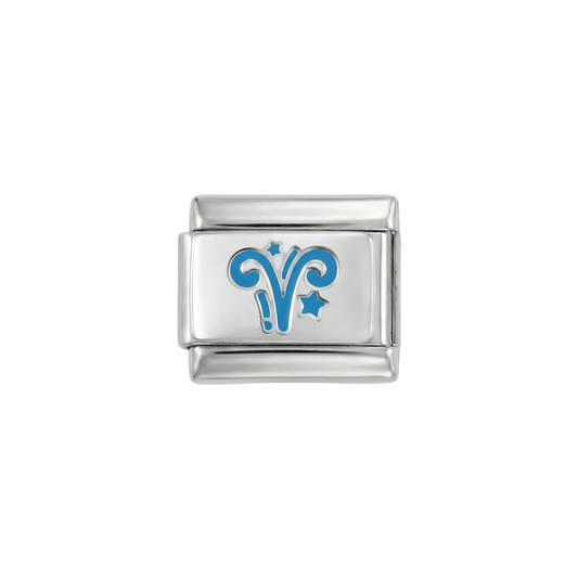 Aries Blue Symbol on Silver