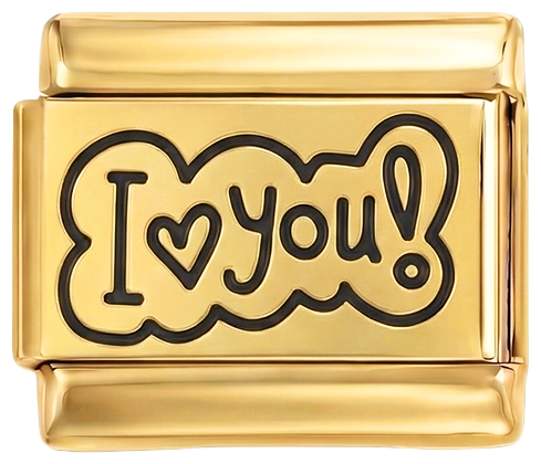 SKAL TILFØJES - Jeg elsker dig! i sort inde i boble på guld