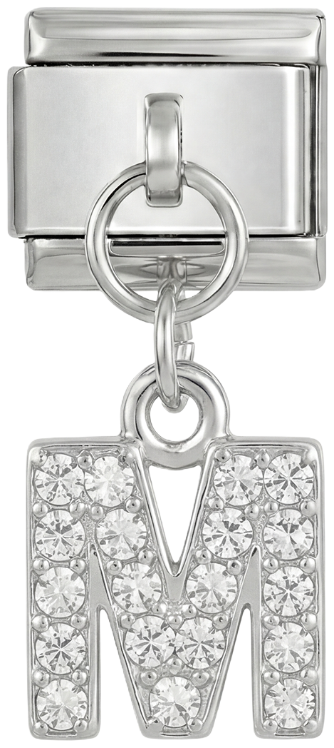 Letter M with stones, Hanging, on Silver - Letter-M-with-stones-hanging-on-silver.png