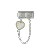 Flerfarvet hjerte, dobbeltledede Charms, i sølv