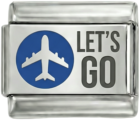 Let's Go with Plane on Blue Circle on Silver - lets-go-with-plane-on-blue-circle-on-silver.png