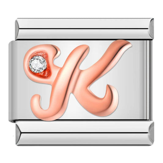 Letter K in Rose Gold with Stones, on Silver - Charms Official