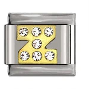 Letter Z in Gold with Stones, on Silver - Charms Official