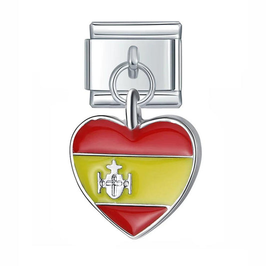 Spain Heart Flag, on Silver - Charms Official