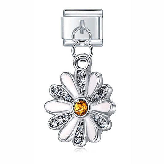 White Flower with Stones, on Silver - Charms Official